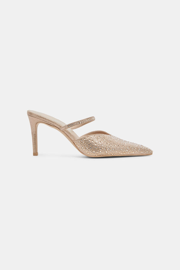 Dolce Vita Kanika Crystal Heels in Light Gold Fabric