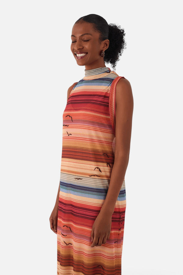 Dress To Arpoador High Neck Sleeveless Tulle Maxi Dress in Multicolor