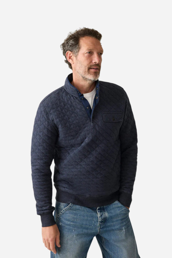 Faherty Epic Quilted Fleece Pullover in Navy Melange