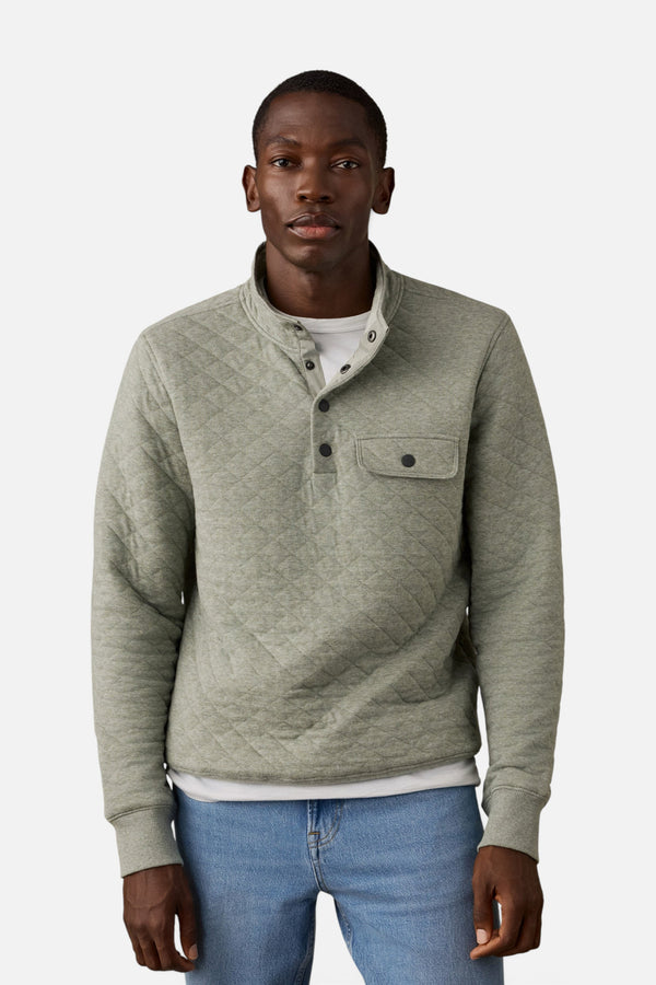Faherty Epic Quilted Fleece Pullover in Pine Rock Heather