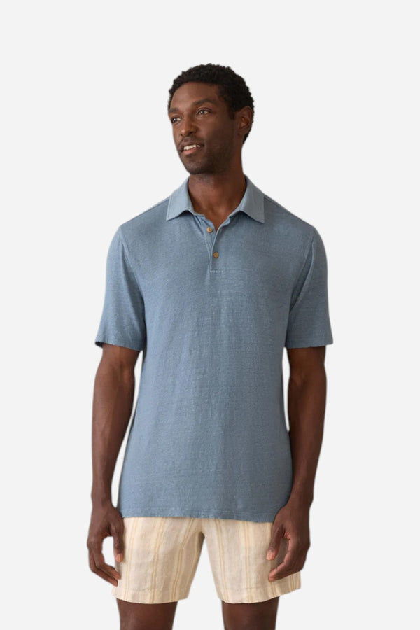 Faherty Short-Sleeve Linen Polo in Deep Marine