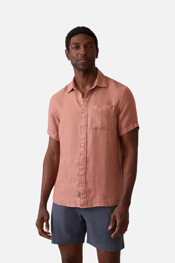 Faherty Short-Sleeve Palma Linen Shirt in Cedar Rose