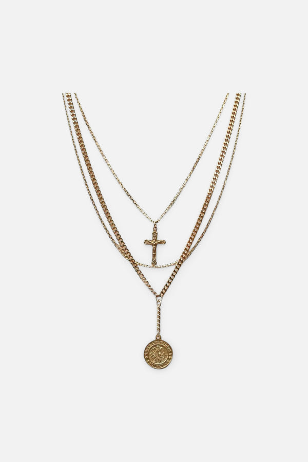 Farrah B Guardian Three-Layer Relic Necklace in Gold