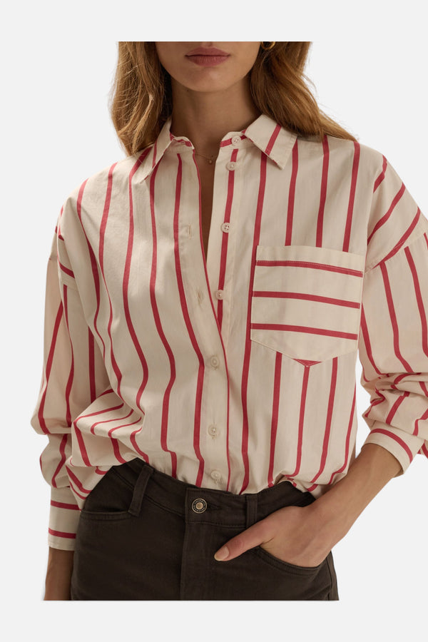 Favorite Daughter The Beau Shirt in White / Crimson