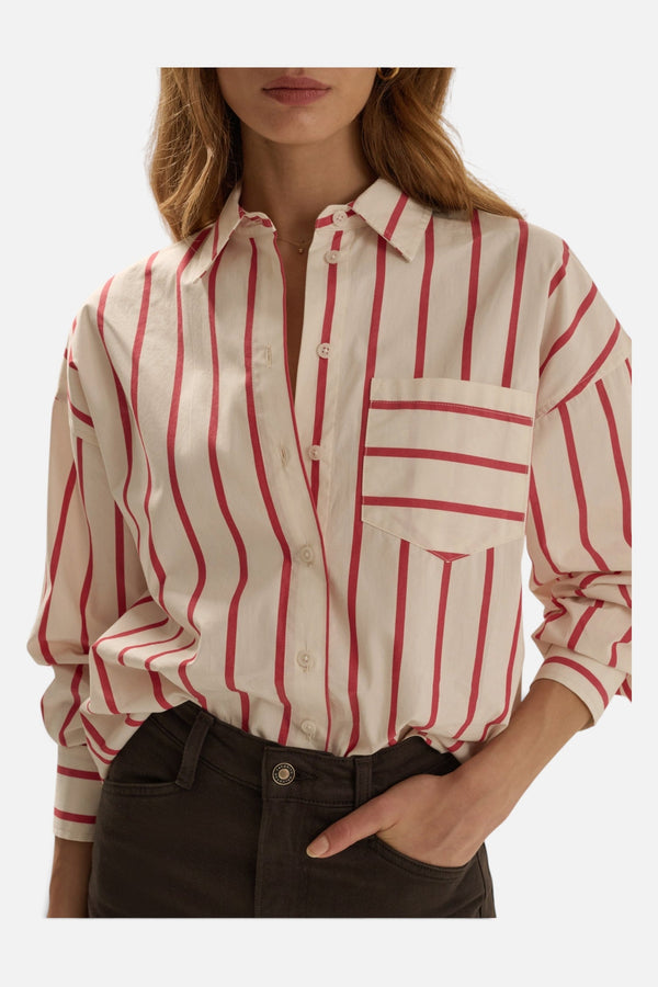 Favorite Daughter The Beau Shirt in White / Crimson