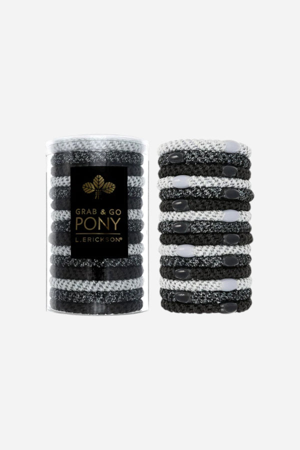 France Luxe Grab & Go Pony Tube, 15 Hair Ties in Black Metallic