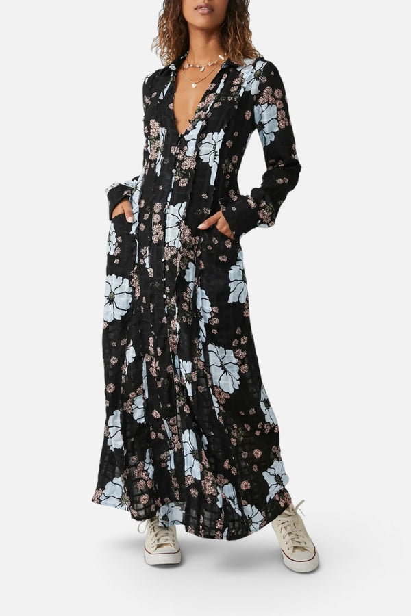 Free People Back At It Maxi Dress in Black Combo