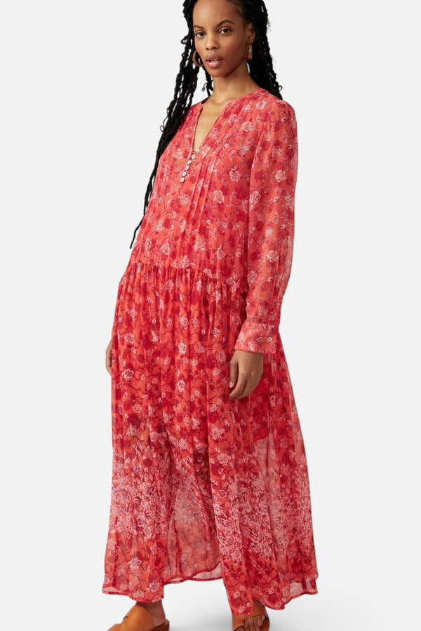 Free People See It Through Dress in Coral Combo