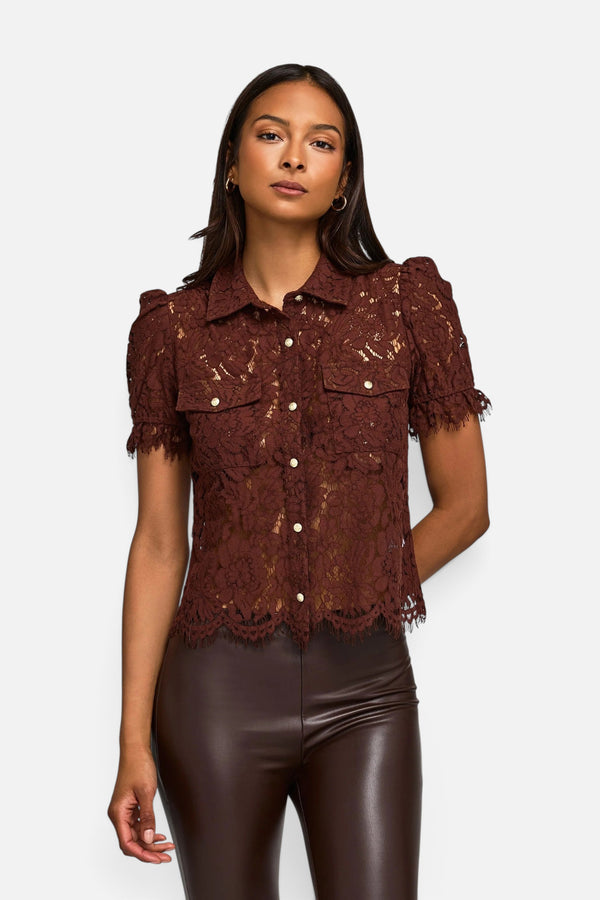 Generation Love Mikaelle Lace Shirt in Espresso