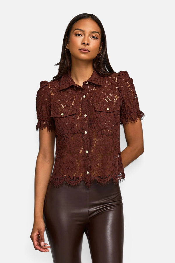 Generation Love Mikaelle Lace Shirt in Espresso