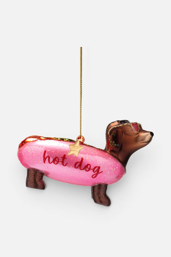 Glass Bubblegum Pink Hotdog Dachshund Ornament