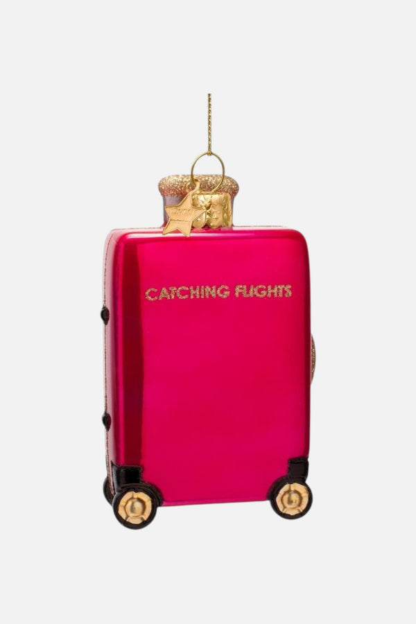 Glass Catching Flights Suitcase Raspberry Pink Ornament