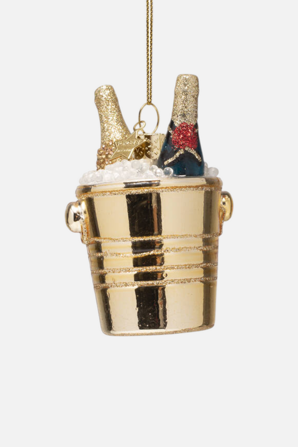 Glass Champagne Bottles in Gold Cooler Ornament