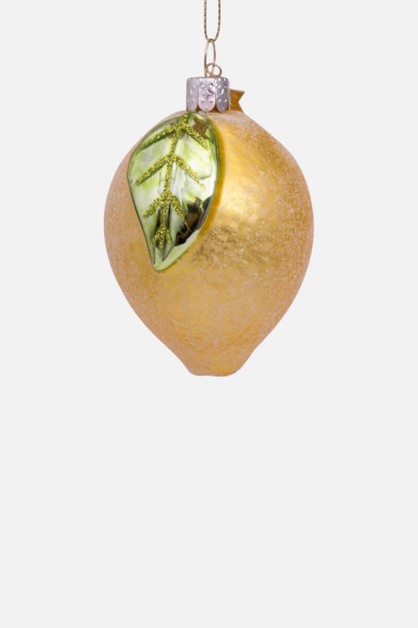 Glass Lemon with Leaf Ornament