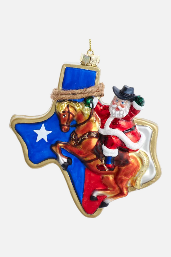 Glass Texas Santa Ornament