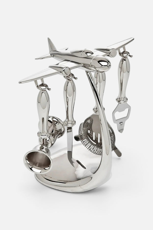 Godinger Airplane 5 Piece Bar Tool Set with Stand