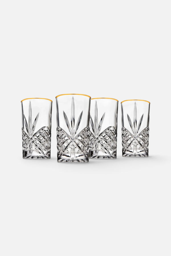 Godinger Dublin Crystal Gold Rim Highball, Set of 4