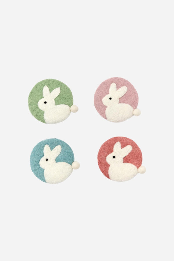 Hop to It Set of 4 Hand-Crafted Bunny with Pom-Pom Tail Coasters