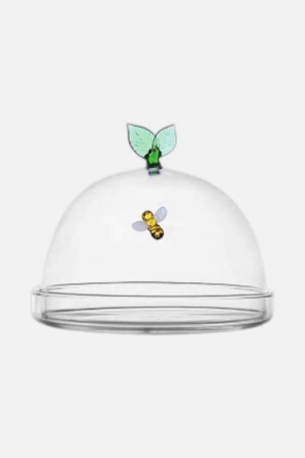 Ichendorf Garden Picnic Bee & Leaf Glass Covered Cheese Plate with Dome