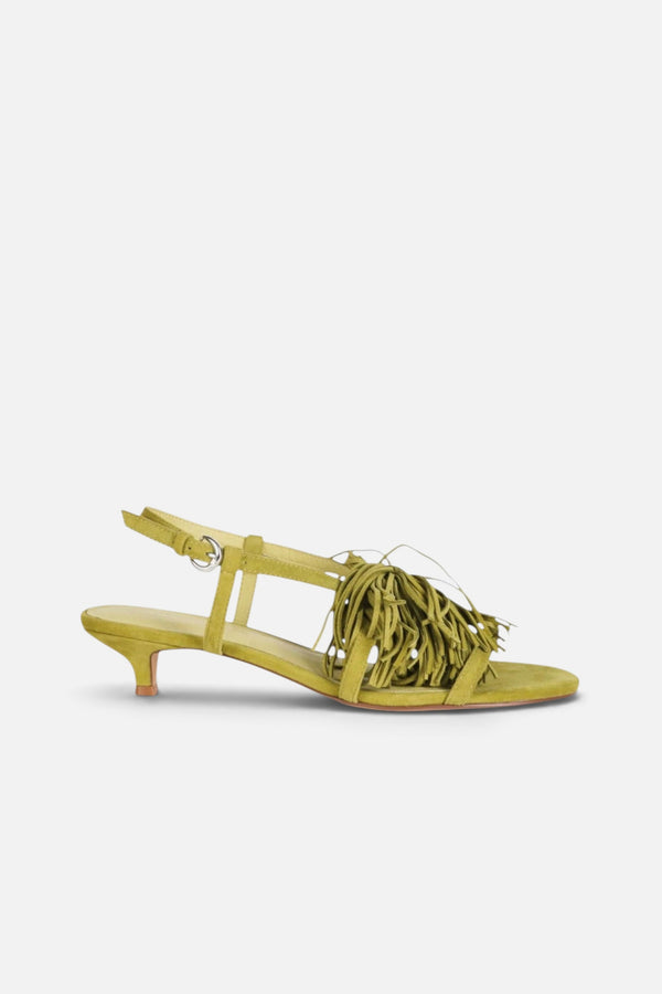 Intentionally Blank Chaperone Fringe Kitten Heel in Avocado