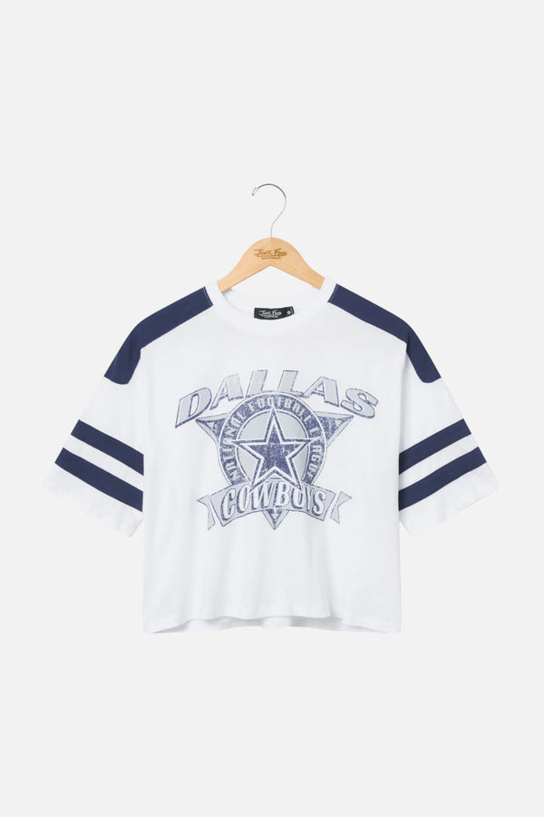 Junk Food Clothing Cowboys Striped Crop Tee in Vintage White & Navy