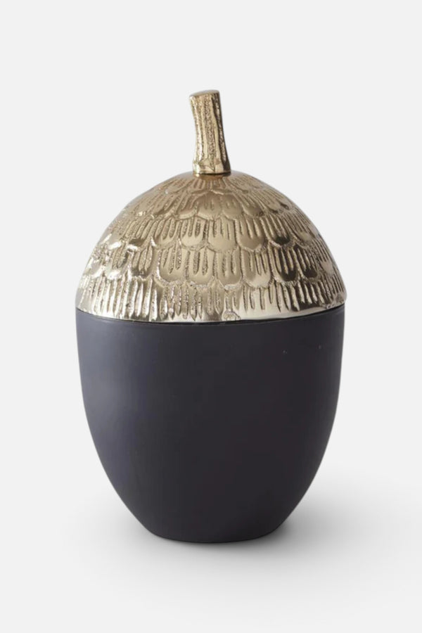 K&K Interiors Black Acorn With Gold Lid Candle