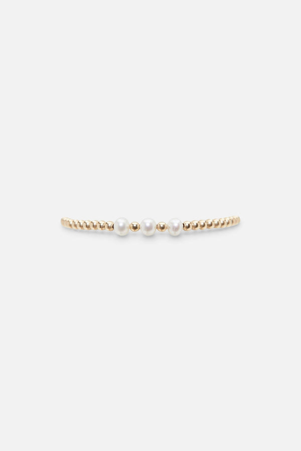 Karen Lazar 3mm Yellow Gold Filled Bracelet With 3 White Pearl Pattern Size 6.25