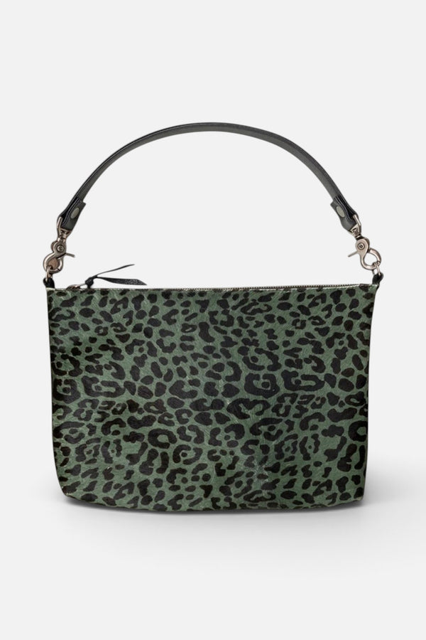 Kim White Fur Bag with Two Straps - Moss & Black Leopard