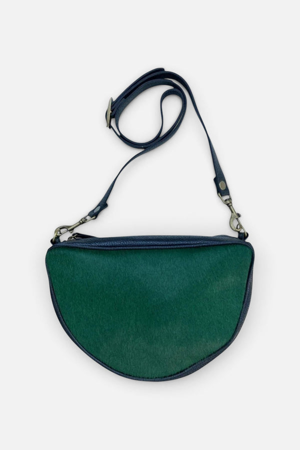 Kim White Half Circle Bag - Emerald Green Fur