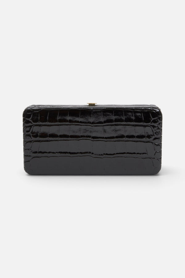 Clare V Le Tabac in Black Embossed Croco