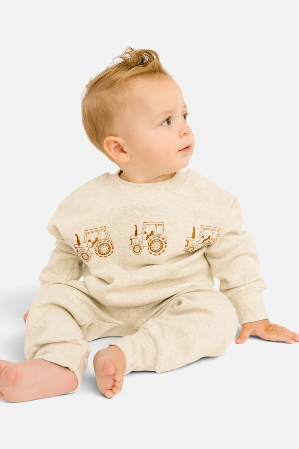 Little One Shop Tractor Embroidered Crewneck Set