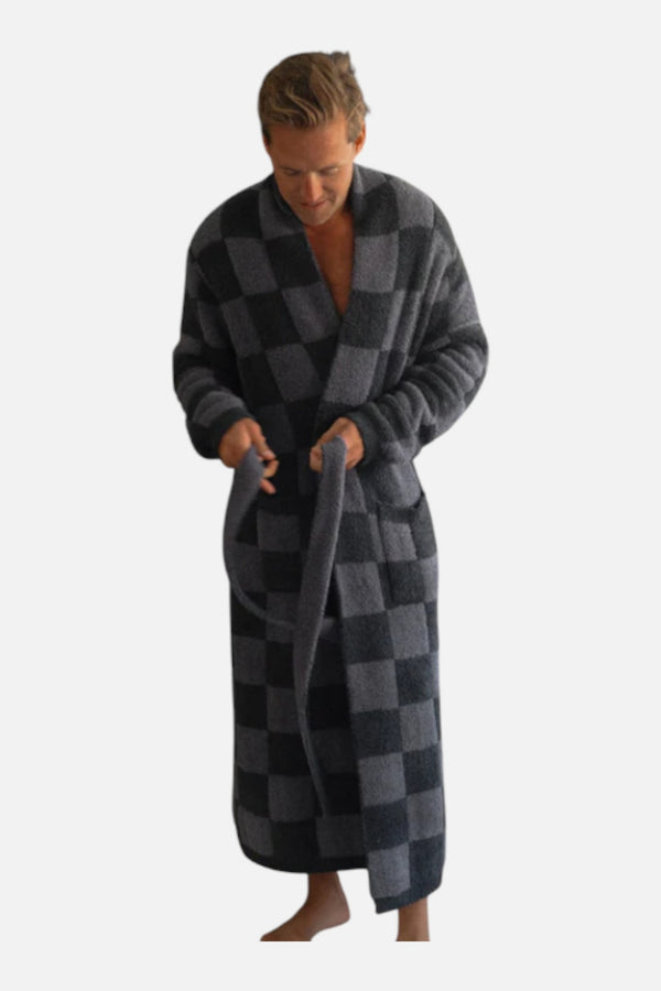 Local Beach Men's Cozy Checker Robe in Gray & Black