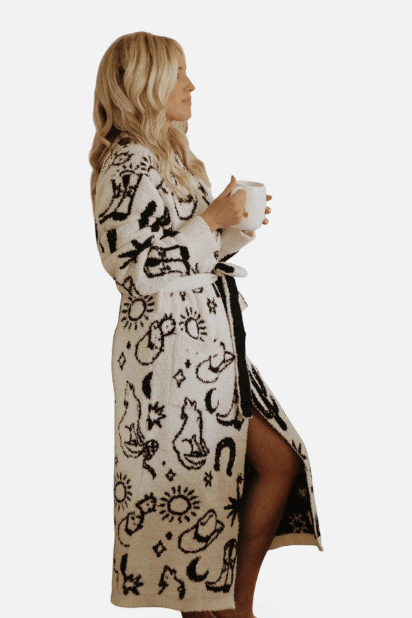 Local Beach Western Luxe Robe in Black & Cream