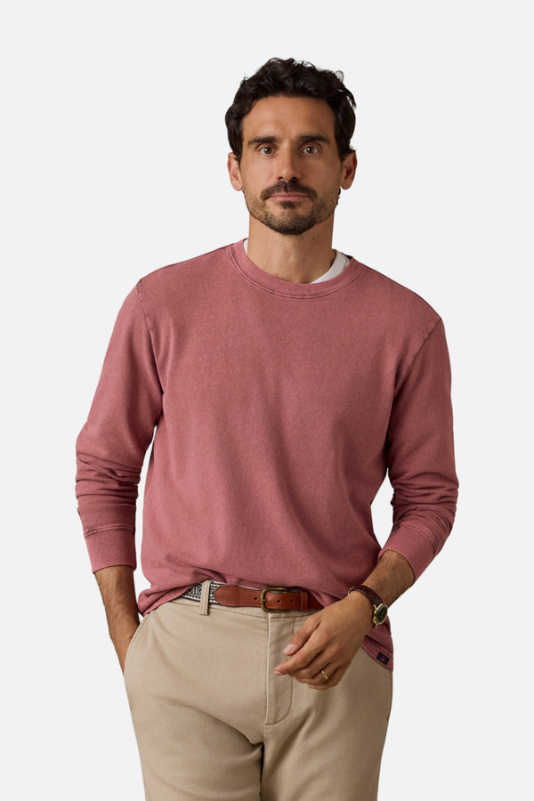 Faherty Long-Sleeve Recycled Terry Tee in Sunset Red