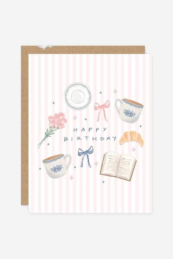 Maddon Whimsical Reading Coffee Happy Birthday Card
