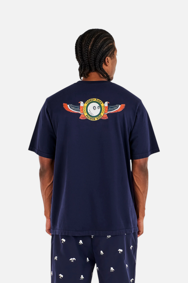 Malbon Golf Men's Torrey Pines Bermuda Eagle Tee in Bariton Blue