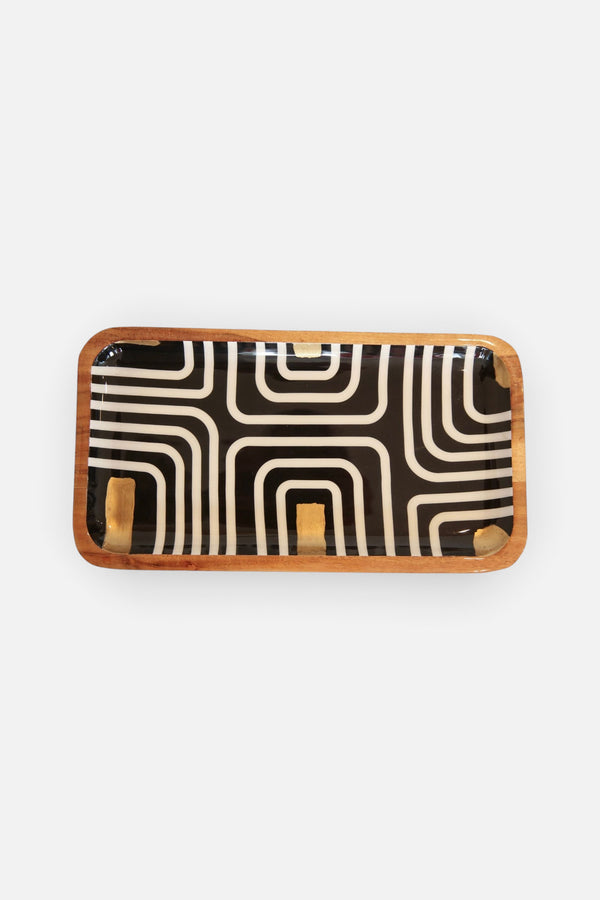 Indy Home Mango Wood and Enamel Small Tray in Black and Gold