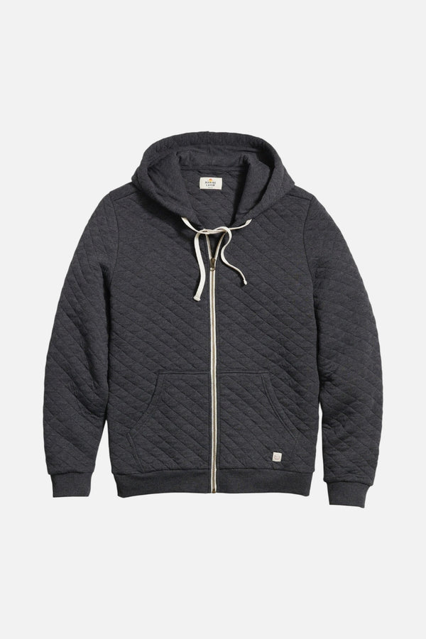 Marine Layer Men's Corbet Quilted Full Hoodie Zip Dark Heather Grey