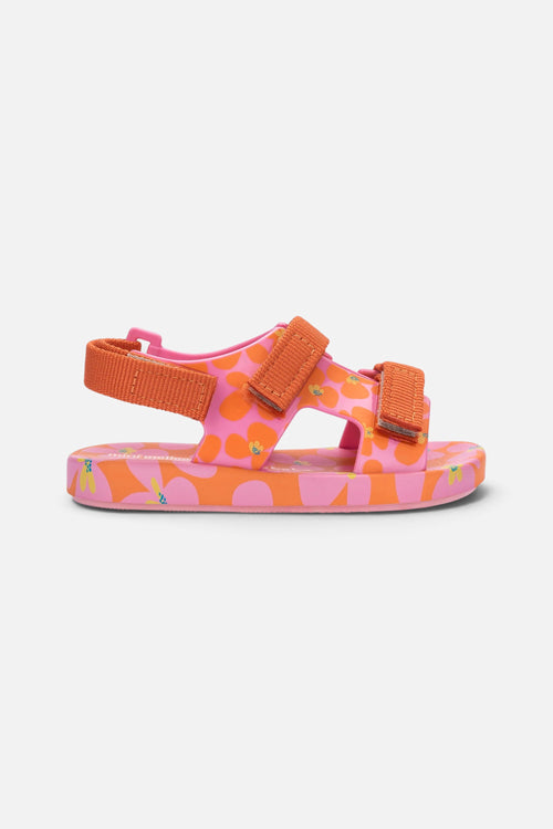 Mini Ping Pong + Fabula Baby Sandal in Orange/Pink – front view