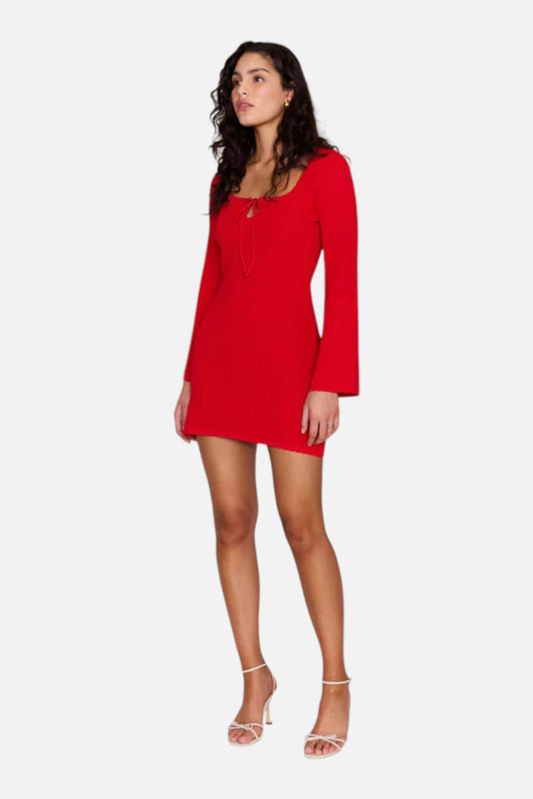 Minkpink Bellini Red Ribbed Knit Mini Dress