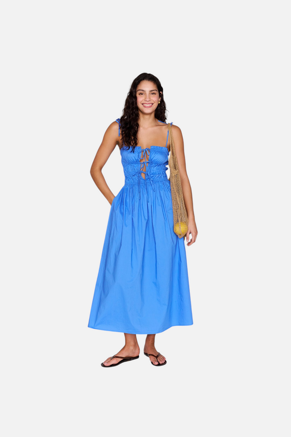 MINKPINK Liana Tie Midi Dress in Jacaranda Blue