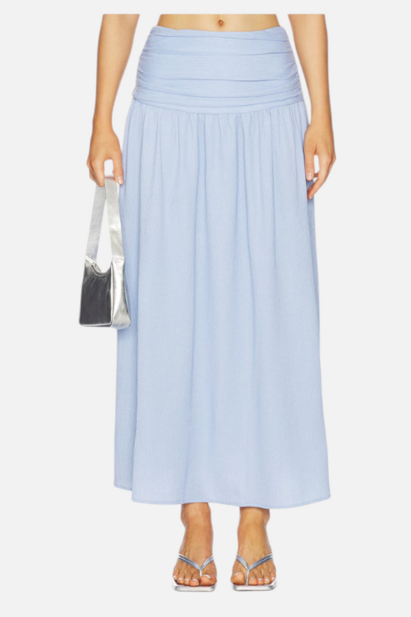 MINKPINK Luna Yoke Detail Maxi Skirt in Powder Blue