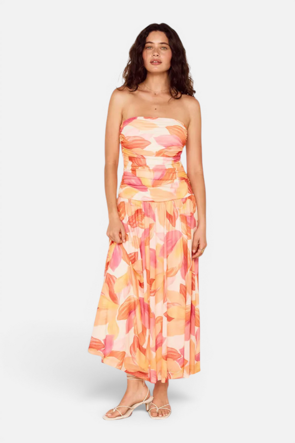 MINKPINK Solana Mesh Midi Dress in Abstract Leaf