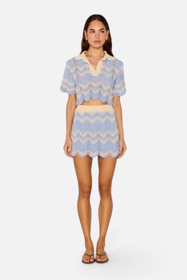MINKPINK Solange Knit Mini Skirt in Sky Blue