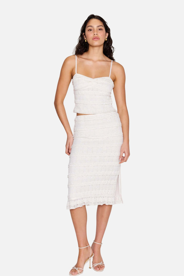 MINKPINK Sophia Lace Midi Skirt in Off White