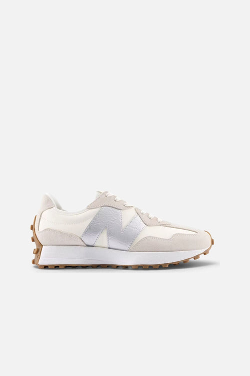 New Balance Women's 327 Sneaker in Angora & Silver Metallic – side view