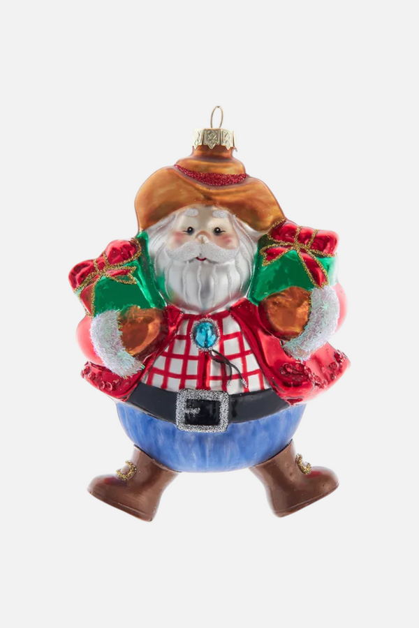 Noble Gems Western Santa Glass Ornament