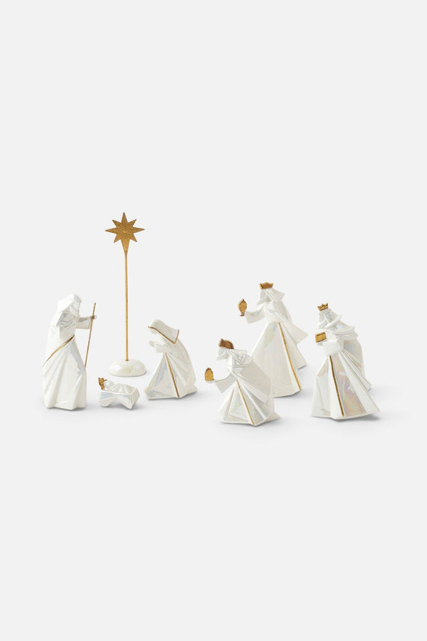 One Hundred 80 Degrees Glazed Porcelain Nativity, Set of 7