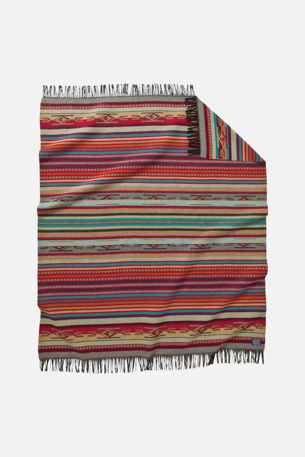 Pendleton Chimayo Throw Blanket in Garnet & Grey Stripe