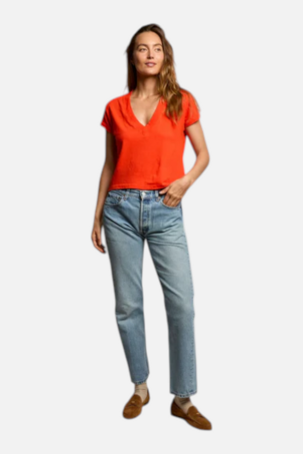 Perfect White Tee Alanis V Neck Tee in Tomato